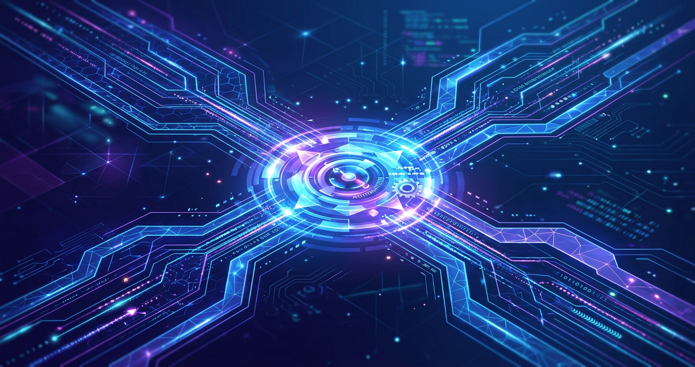 Hero image for "Hands-off engineering": Abstract geometric pathways merging, data streams flowing into a central nexus representing automati
